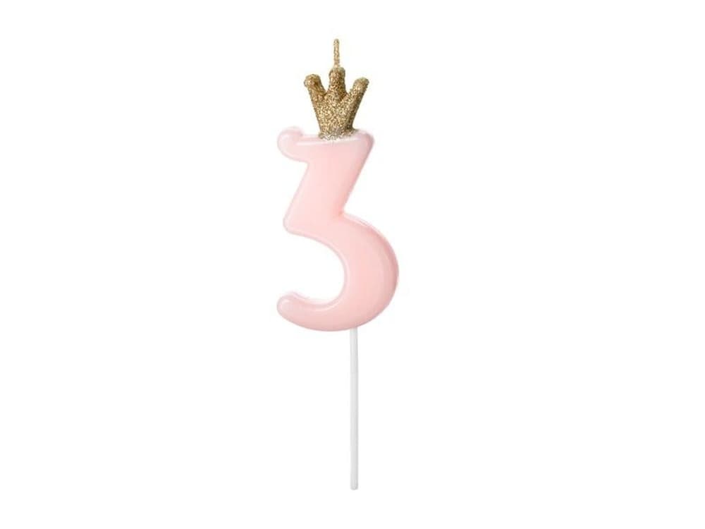 Świeczka urodzinowa cyfra 3 jasny różowy 9,5 cm