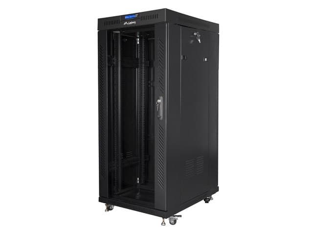 Szafa Rack stojąca 19 cali 27U czarna z drzwiami szklanymi LCD Lanberg (FLAT PACK)