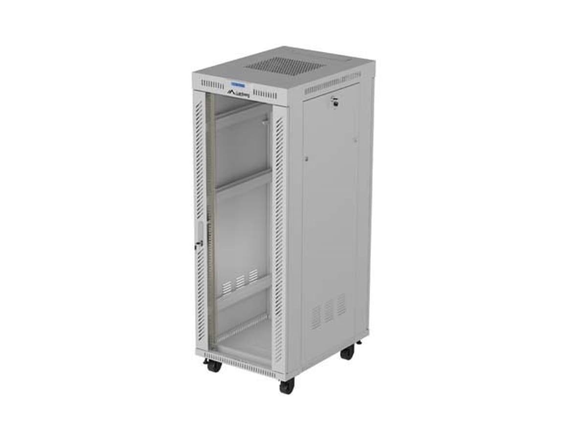 Szafa Instalacyjna Rack Stojąca 19" 32U 600x800mm Szara z Drzwiami Przeszklonymi LCD