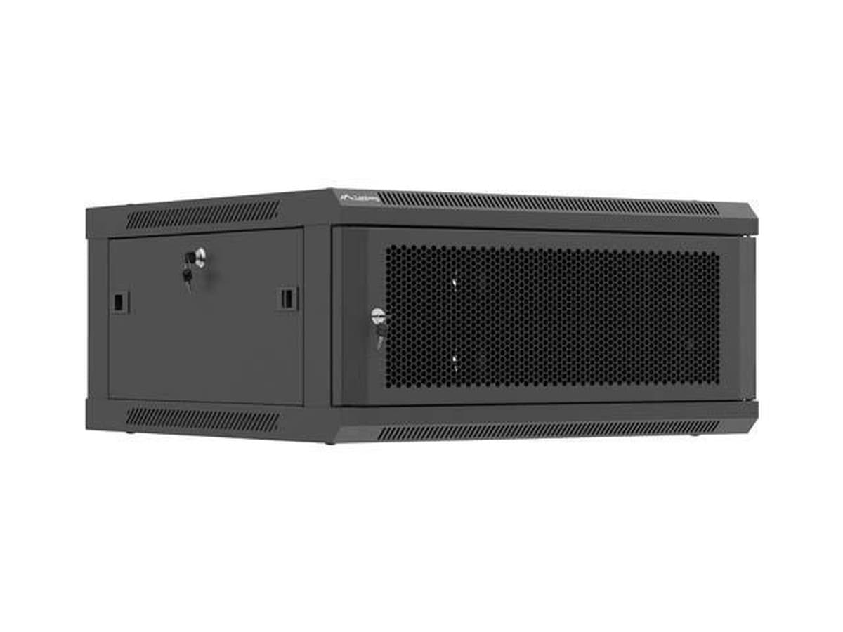 Szafa Instalacyjna Rack Wisząca 19" 4U 600x600 Czarna Drzwi Perforowane Lanberg (Flat Pack)