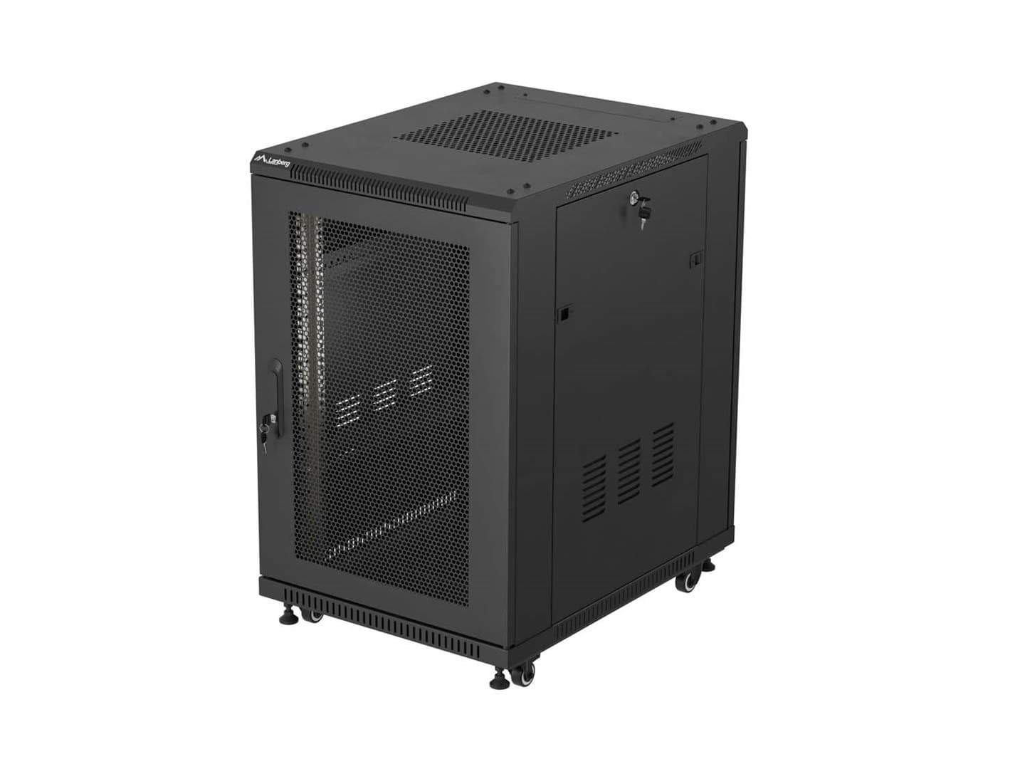 Szafa rack stojąca 19 cali 18U 600x800 mm czarna drzwi perforowane