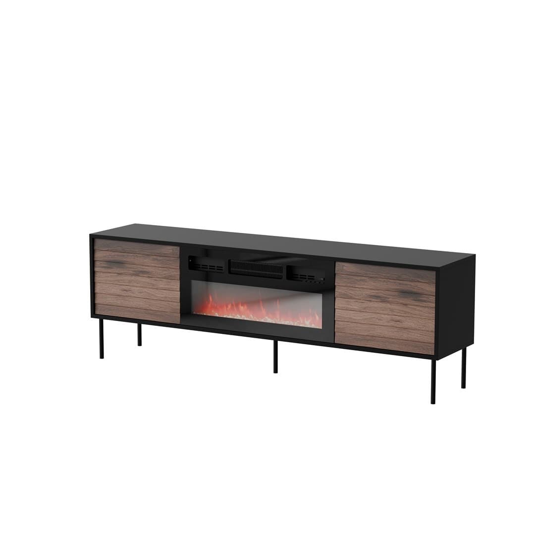 Szafka RTV CORTINA 180 cm czarno-orzechowa z kominkiem