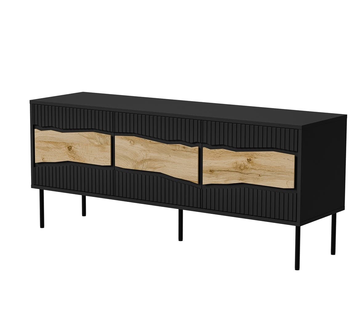 Szafka RTV czarna z oświetleniem LED 143,5 x 40 x 61,5 cm