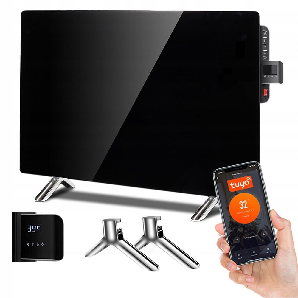Szklany panel grzewczy Maclean 600W WiFi Tuya, czarny 55x100cm