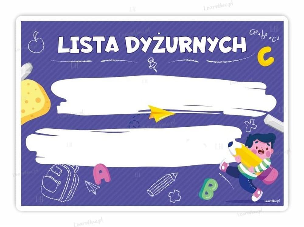 Tablica A4 fioletowa dyżurów z laminowanego plakatu