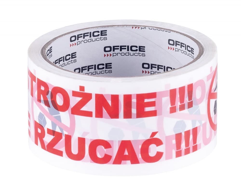 Office Products Taśma pakowa 48mmx50y ostrożnie nie rzucać biała