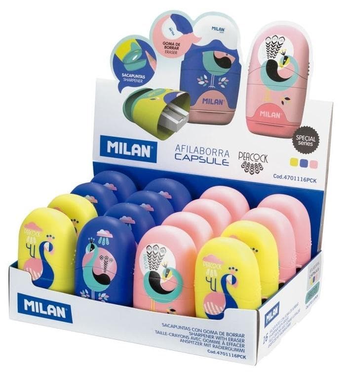Zestaw temperówko-gumek Capsule Peacock MILAN 16 sztuk
