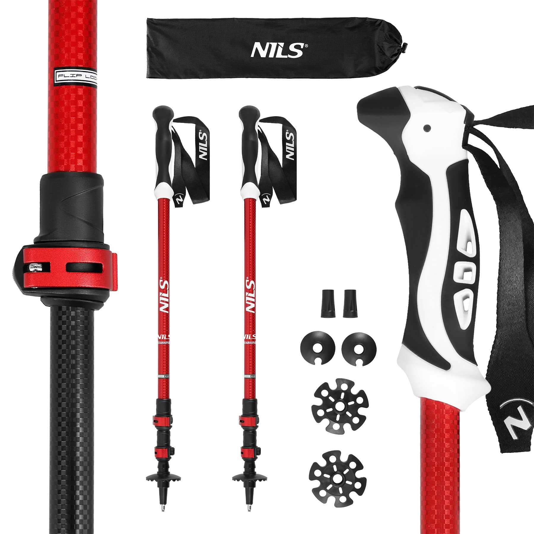 Nils TK8601 Kije trekkingowe aluminiowe czerwone