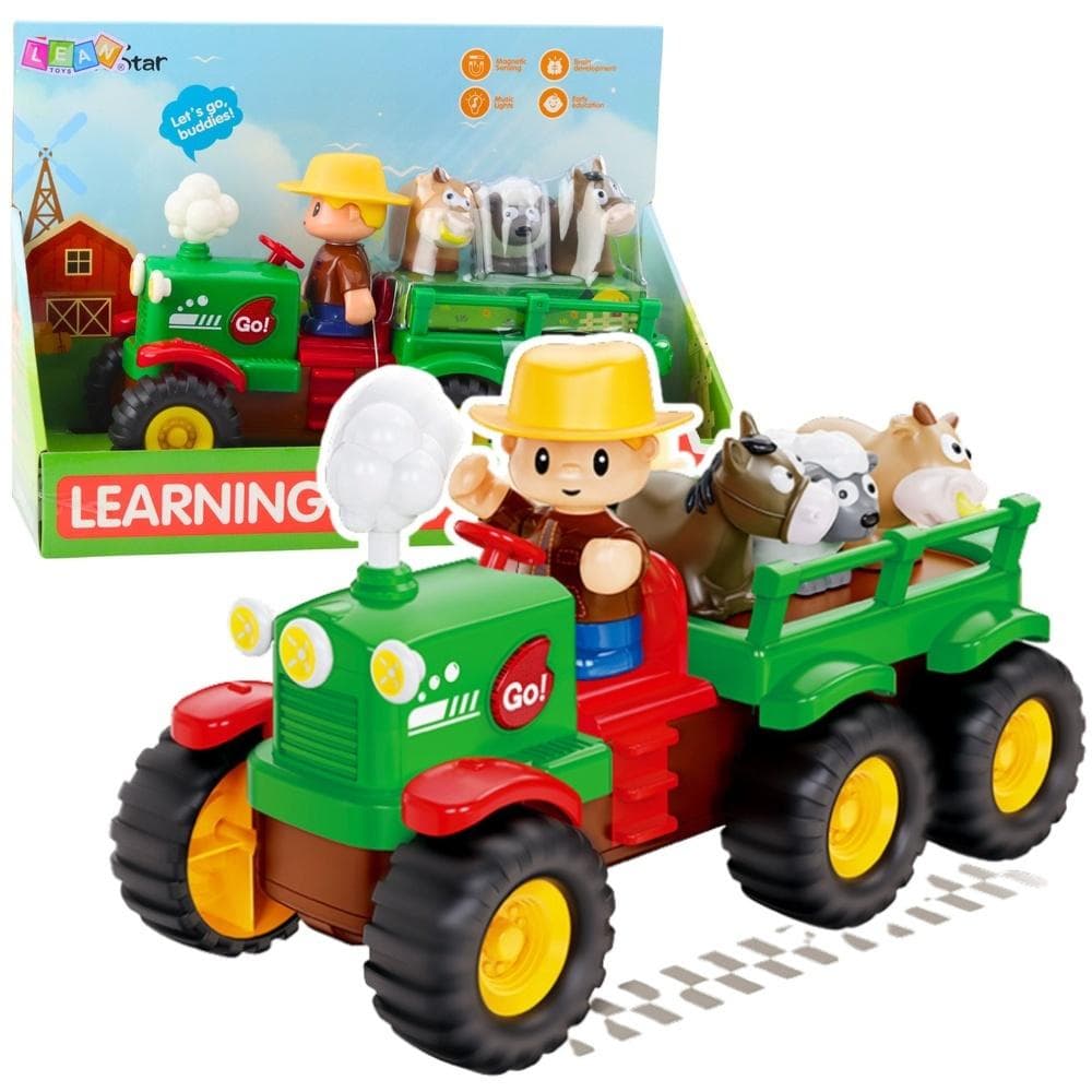 Interaktywny traktor z przyczepą i zwierzętami Leantoys 3+