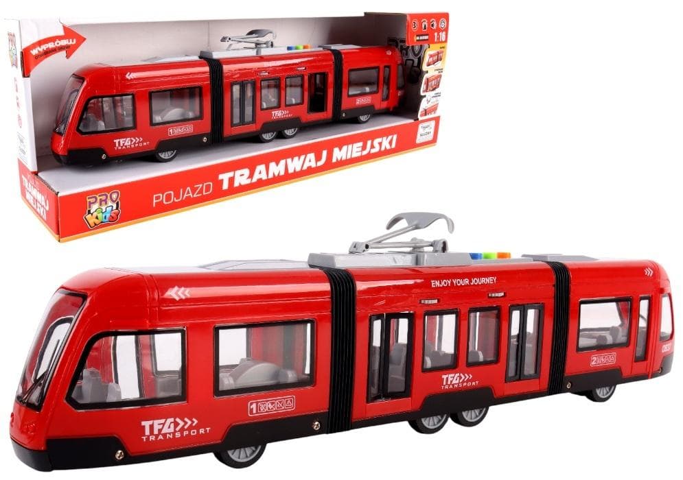 Zabawka tramwaj miejski Pro Kids czerwony z efektami dźwiękowymi dla dzieci