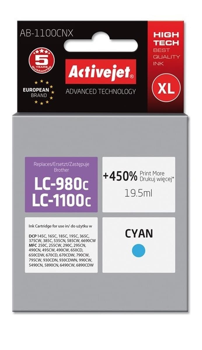 Tusz zamiennik Activejet Brother LC1100C/980C Standard 19,5 ml niebieski