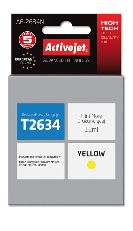 Tusz zamiennik Activejet do drukarek Epson 26 T2634 żółty 12 ml