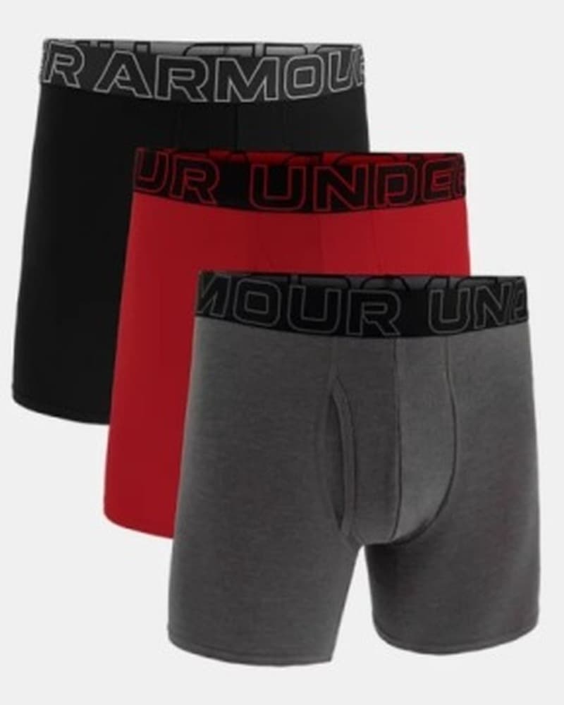 Under Armour Performance Cotton 6 in 3-Pack Boxerjock - bokserki termoaktywne, castlerock full htr/red/steel, rozmiar M
