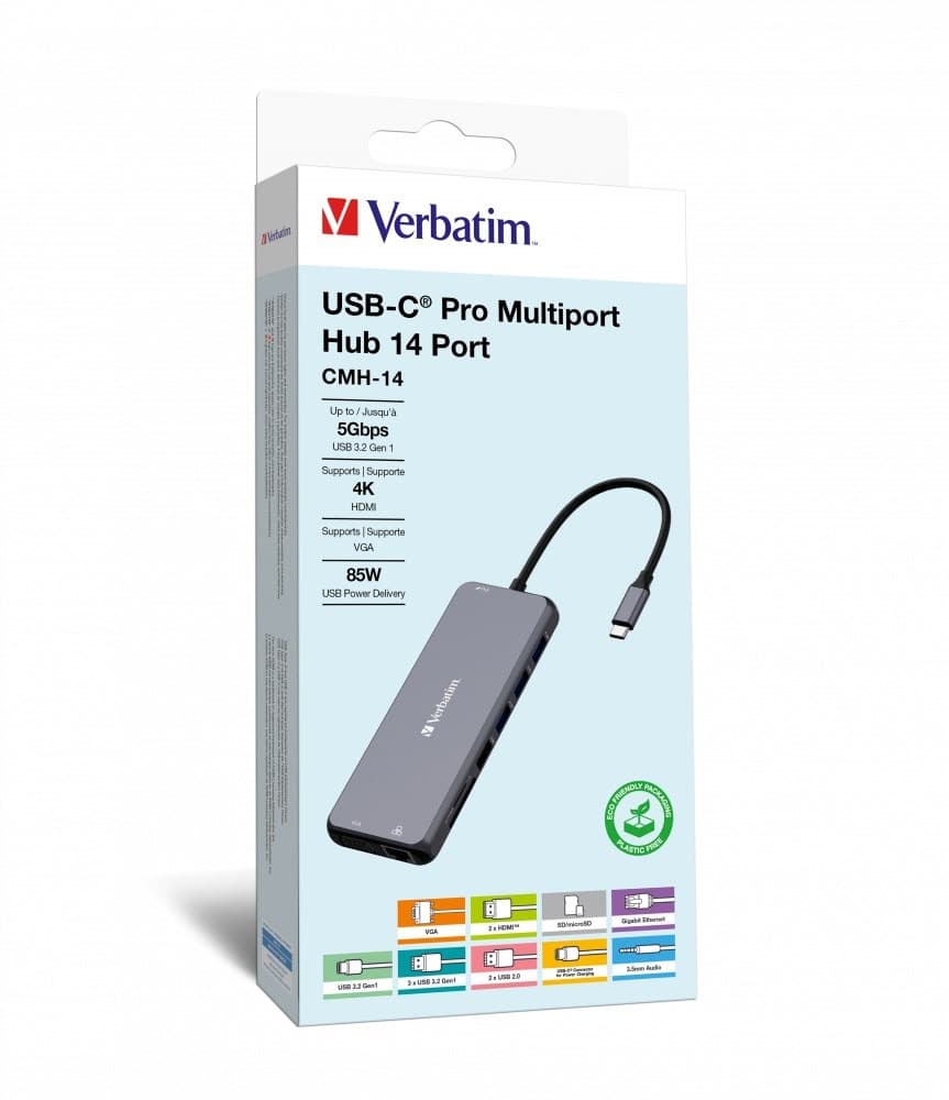 Adapter USB-C Verbatim CMH-08 srebrny 5000 Mbit/s
