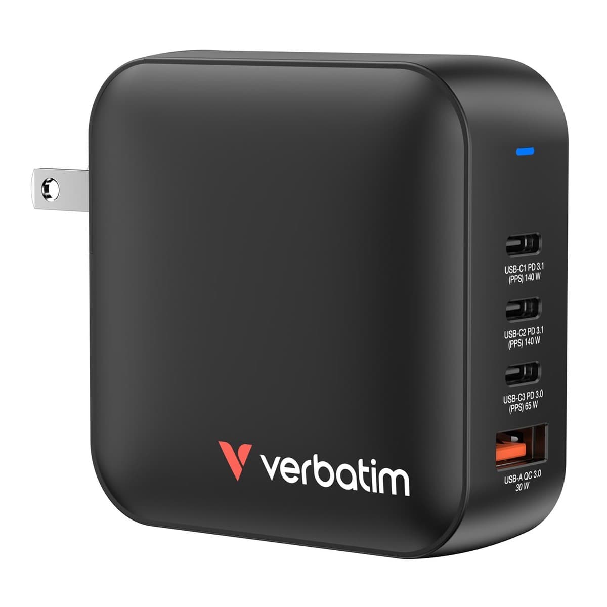 Verbatim Mini GaN 165W - ładowarka sieciowa 3xUSB-C 1xUSB-A (US/EU/UK)