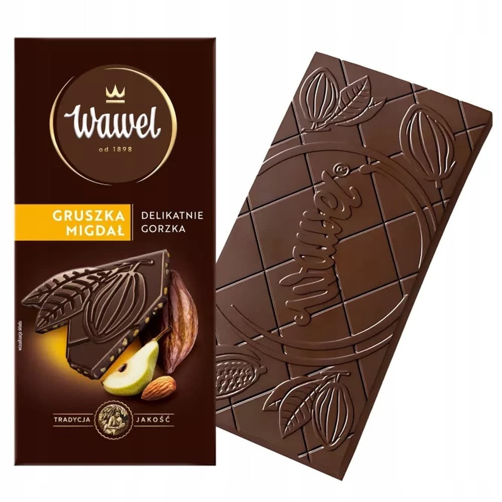 Wawel Czekolada Premium Delikatnie Gorzka Gruszka Migdał 90g
