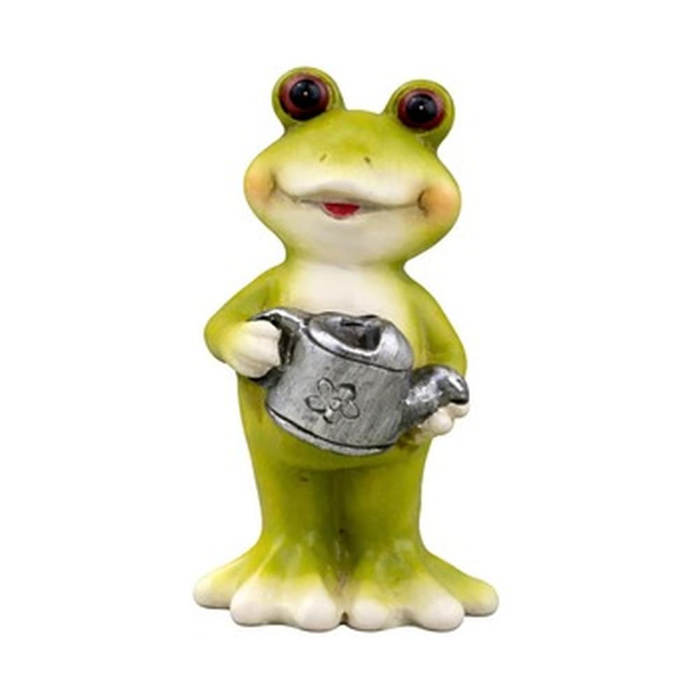 Żaba dekoracyjna z konewką ceramiczna jasnozielona 9,5 x 17,3 x 7,5 cm