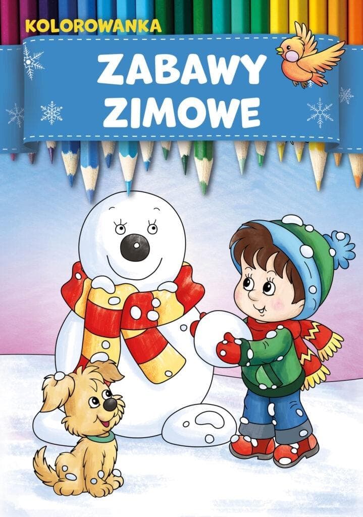 Zabawy zimowe - kolorowanka edukacyjna z bałwankiem do wycięcia
