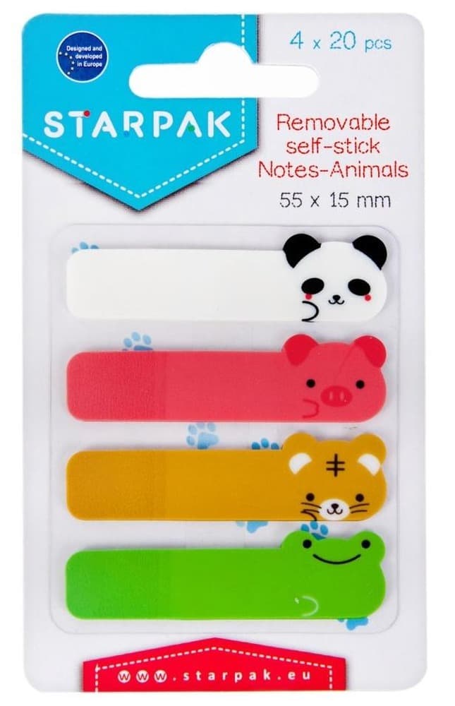 Zakładki indeksujące 55 x 15 mm - 80 sztuk w 4 kolorach ze zwierzętami