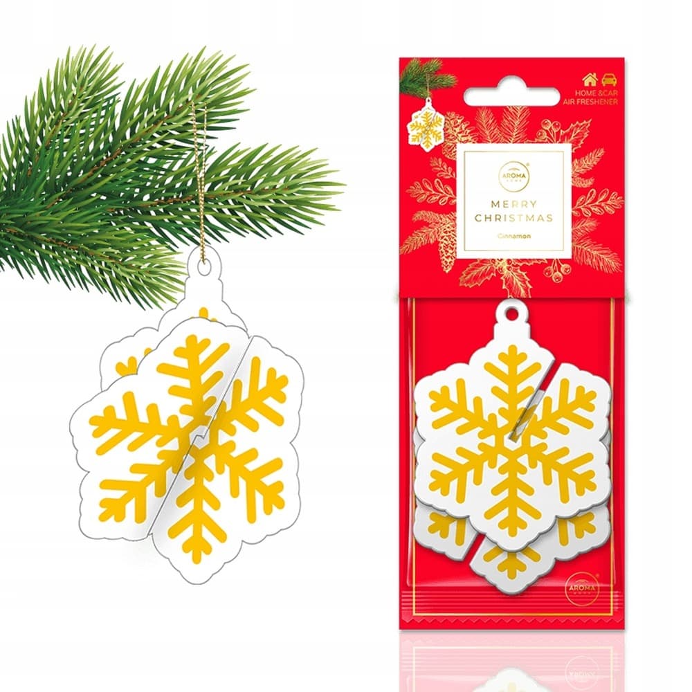 Odświeżacz powietrza do samochodu Aroma Home Xmas Cellulose 3D Snowflake Gold Cynamon