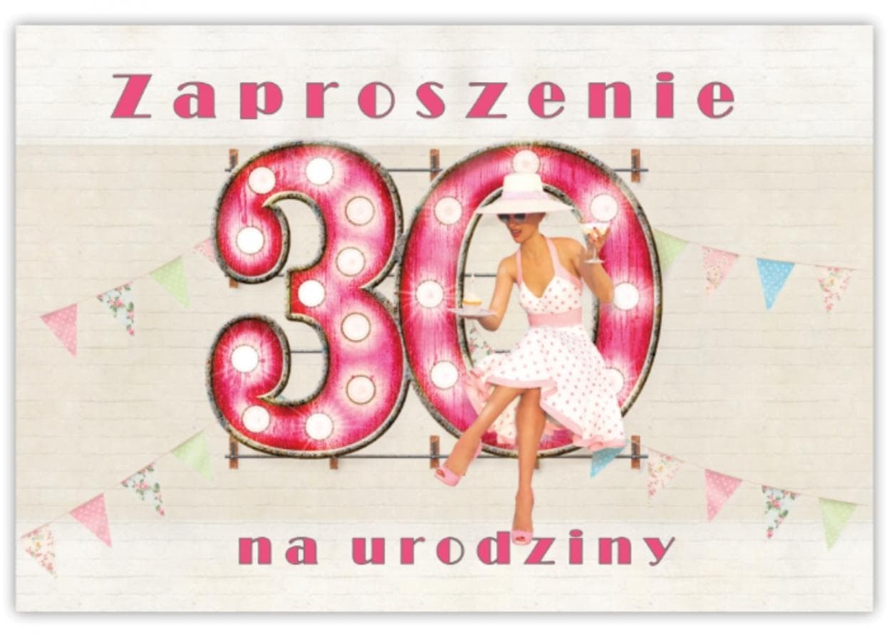 Zaproszenia urodzinowe 30 lat 10 sztuk z kopertami 133x163 mm