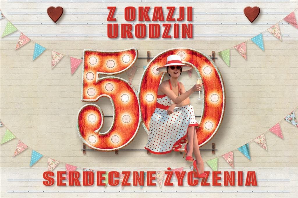 Zaproszenia urodzinowe na 50 urodziny z kopertami, 10 sztuk