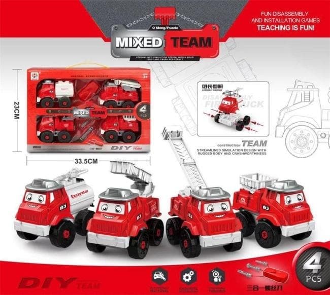 Zabawka zestaw 4 aut do rozkręcania DIY Team