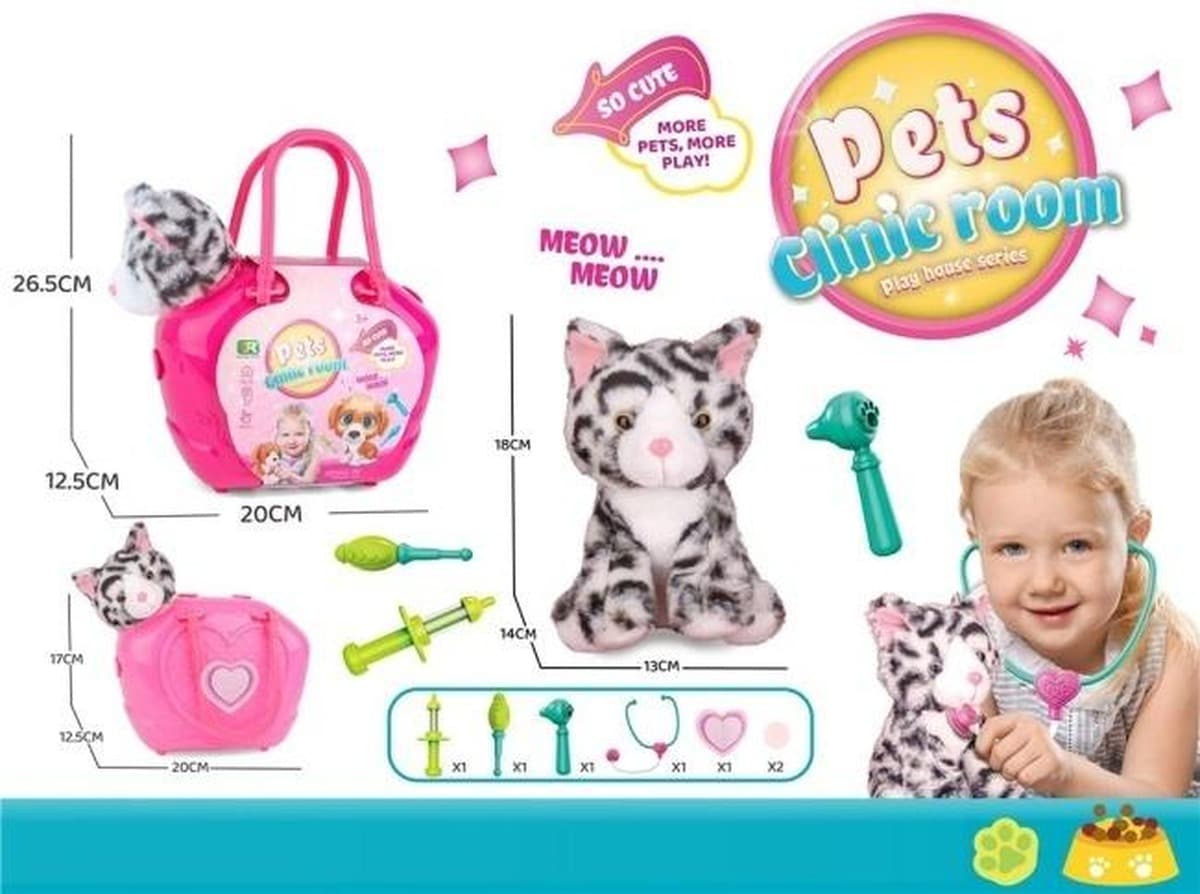 Zestaw dla dzieci do opieki nad kotkiem w torbie z akcesoriami