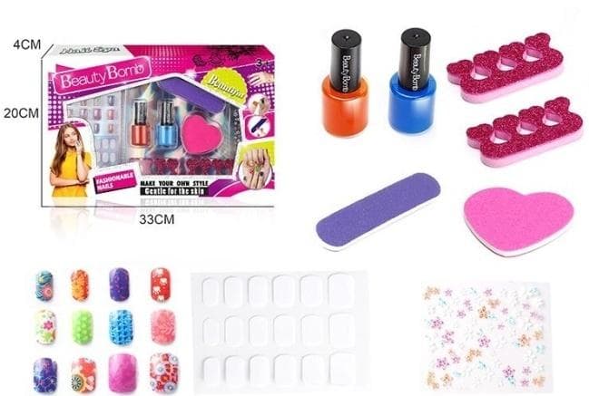 Zestaw do paznokci Beauty Bomb 2 lakiery tipsy naklejki