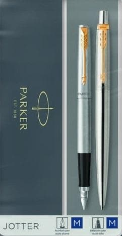 Parker Jotter Stalowy GT - Zestaw Pióro Wieczne i Długopis