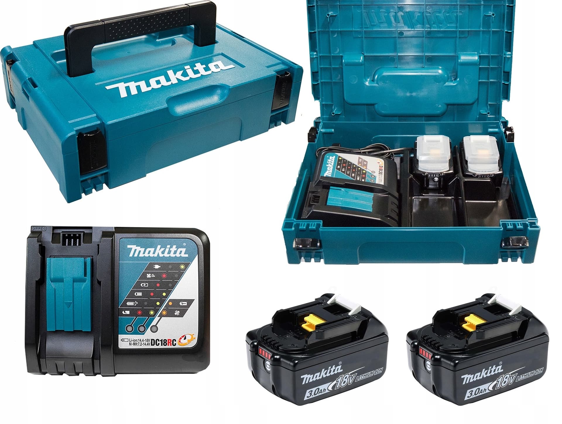 Zestaw zasilający 18V MAKPAC 2x3.0Ah BL1830B + DC18RC Makita