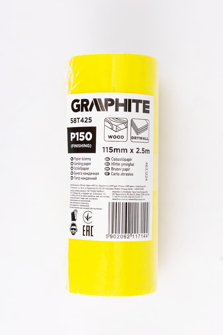 Papier ścierny żółty w rolce 2,5 m x 115 mm, gradacja P150