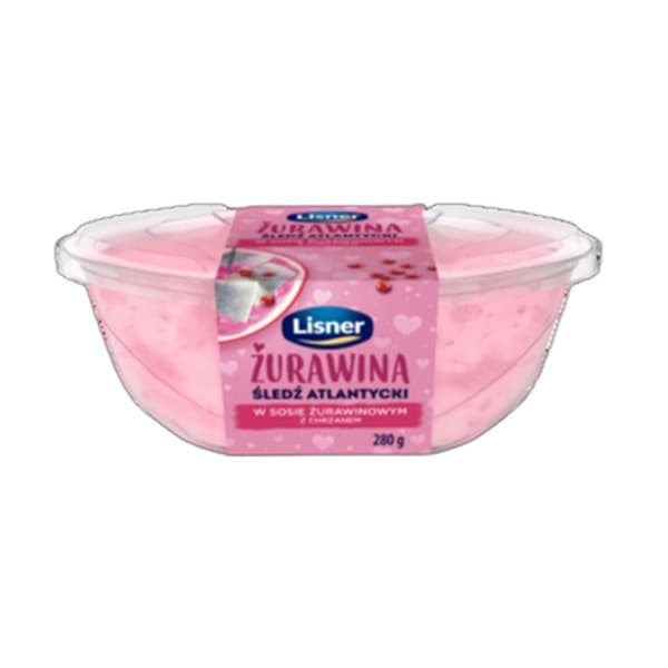 Żurawina Śledź atlantycki w sosie żurawinowym z chrzanem 280g Lisner